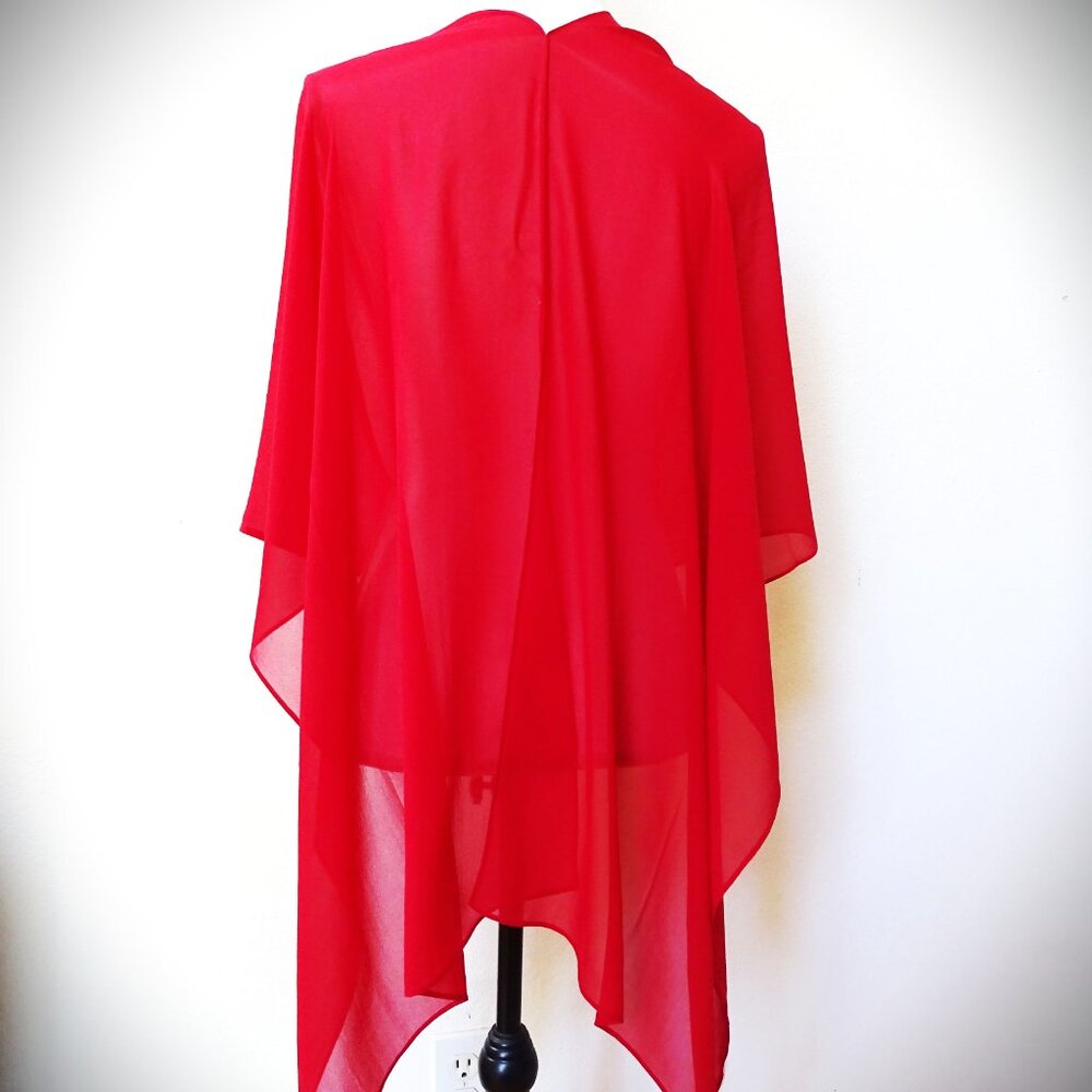 EILEEN FISHER Sheer Silk Georgette Wrap Boxy Fit Knee Length in Red - Picture 3 of 10